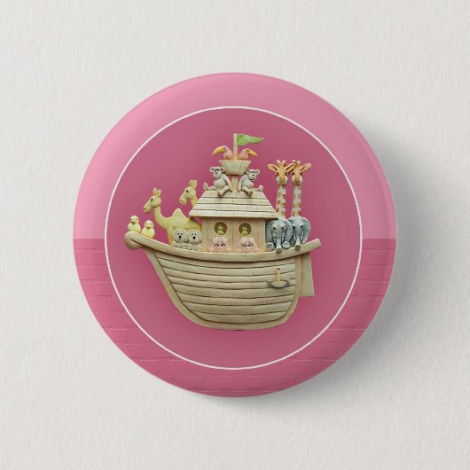 Roze Noah's Ark Ronde Button 5,7 Cm (Voorkant)