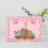 Roze Noah's uitnodiging voor het Baby shower van A (Staand voorkant)