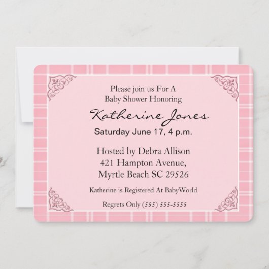 Roze Noah's uitnodiging voor het Baby shower van A (Achterkant)