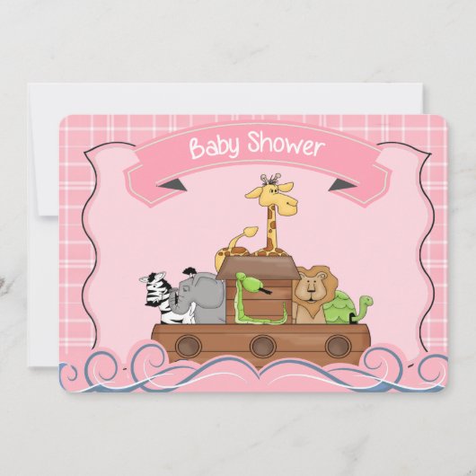 Roze Noah's uitnodiging voor het Baby shower van A (Voorkant)