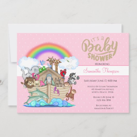 Roze Noah's uitnodiging voor het Baby shower van A (Voorkant)