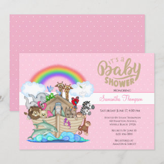 Roze Noah's uitnodiging voor het Baby shower van A