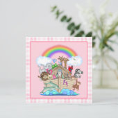 Roze Noah's uitnodiging voor het Baby shower van A (Staand voorkant)