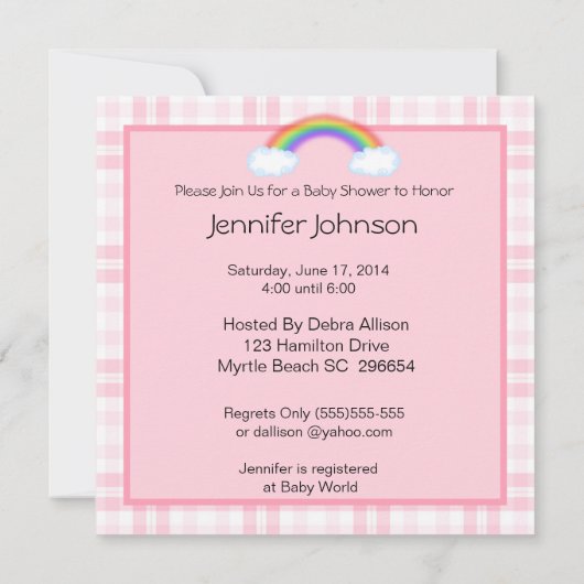 Roze Noah's uitnodiging voor het Baby shower van A (Achterkant)