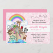 Roze Noah's uitnodiging voor het Baby shower van A (Voorkant / Achterkant)