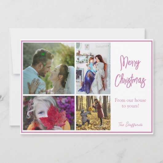 Roze Noel Foto Kerst Kaart (Voorkant)