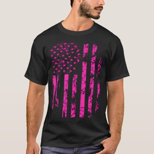 Roze noodlijdende Amerikaanse vlag T-shirt (Voorkant)