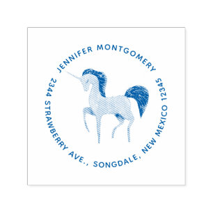 Roze Noordse Eenhoorn met Zwart Mane Adres Zelfinktende Stempel