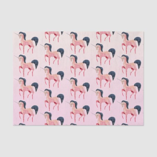 Roze Noordse Eenhoorn met Zwart Mane Patroon Tissuepapier (Voorkant)