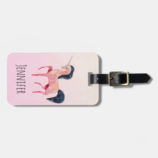 Roze Noordse Eenhoorn met Zwarte Mane Bagagelabel (Voorkant horizontaal)