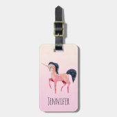 Roze Noordse Eenhoorn met Zwarte Mane Bagagelabel (Voorkant verticaal)