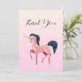 Roze Noordse Eenhoorn met Zwarte Mane Bedankkaart (Staand voorkant)