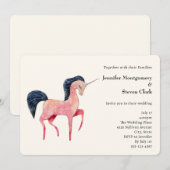 Roze Noordse Eenhoorn met Zwarte Mane Bruiloft Kaart (Voorkant / Achterkant)