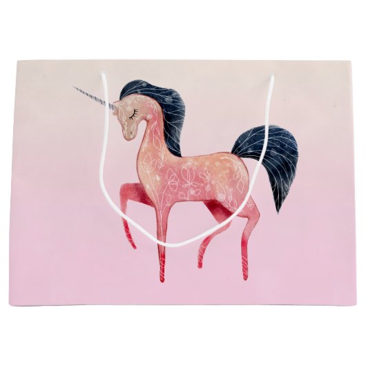 Roze Noordse Eenhoorn met Zwarte Mane Groot Cadeauzakje (Voorkant)