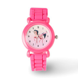 Roze Noordse Eenhoorn met Zwarte Mane Horloge