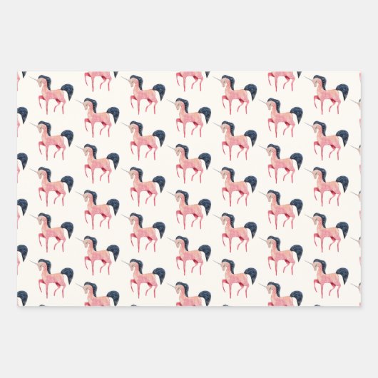 Roze Noordse Eenhoorn met Zwarte Mane Inpakpapier Vel (Voorkant)