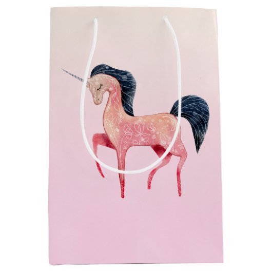 Roze Noordse Eenhoorn met Zwarte Mane Medium Cadeauzakje (Voorkant)