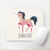 Roze Noordse Eenhoorn met Zwarte Mane Muismat (Met muis)