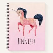 Roze Noordse Eenhoorn met Zwarte Mane Notitieboek (Voorkant)