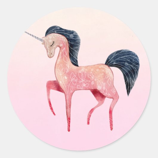 Roze Noordse Eenhoorn met Zwarte Mane Ronde Sticker (Voorkant)