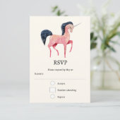 Roze Noordse Eenhoorn met Zwarte Mane RSVP Kaartje (Staand voorkant)