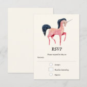 Roze Noordse Eenhoorn met Zwarte Mane RSVP Kaartje (Voorkant / Achterkant)