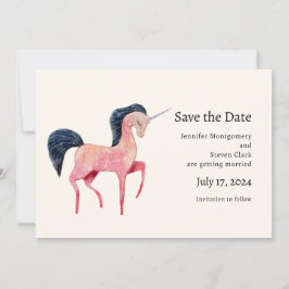 Roze Noordse Eenhoorn met Zwarte Mane Save The Date