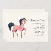 Roze Noordse Eenhoorn met Zwarte Mane Save The Date (Voorkant / Achterkant)