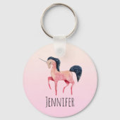 Roze Noordse Eenhoorn met Zwarte Mane Sleutelhanger (Voorkant)