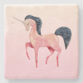 Roze Noordse Eenhoorn met Zwarte Mane Stenen Onderzetter (Voorkant)