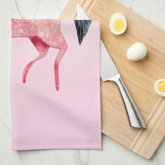 Roze Noordse Eenhoorn met Zwarte Mane Theedoek (Quarter Fold)