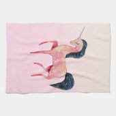 Roze Noordse Eenhoorn met Zwarte Mane Theedoek (Horizontaal)