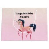 Roze Noordse Eenhoorn met Zwarte Mane Verjaardag Groot Cadeauzakje (Voorkant)