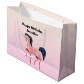 Roze Noordse Eenhoorn met Zwarte Mane Verjaardag Groot Cadeauzakje (Voorkant Gekanteld)