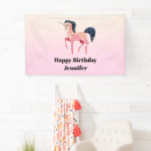 Roze Noordse Eenhoorn met Zwarte Mane Verjaardag Spandoek (Insitu)