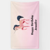 Roze Noordse Eenhoorn met Zwarte Mane Verjaardag Spandoek (Verticaal)