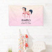 Roze Noordse Eenhoorn met Zwarte Mane Verjaardag Spandoek (Insitu)