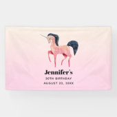 Roze Noordse Eenhoorn met Zwarte Mane Verjaardag Spandoek (Horizontaal)