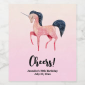 Roze Noordse Eenhoorn met Zwarte Mane Verjaardag Wijn Etiket (Enkel label)