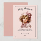 Roze Nostalgisch Vrolijk Kerstfeest Feestdagenkaart (Voorkant / Achterkant)