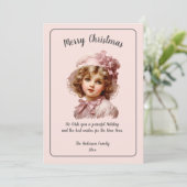 Roze Nostalgisch Vrolijk Kerstfeest Feestdagenkaart (Staand voorkant)