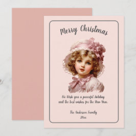 Roze Nostalgisch Vrolijk Kerstfeest Feestdagenkaart