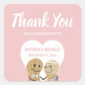 Roze noten over elkaar trottoir Dank je Vierkante Sticker (Voorkant)