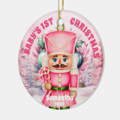 Roze Notenkraker Baby 1e Kerstfoto Ornament (Links)