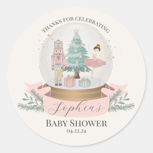 Roze Notenkraker Baby shower gunsten Ronde Sticker (Voorkant)