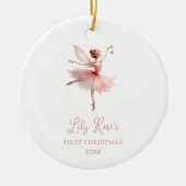 Roze Notenkraker Ballerina Baby's Eerste Kerstmis Keramisch Ornament (Voorkant)
