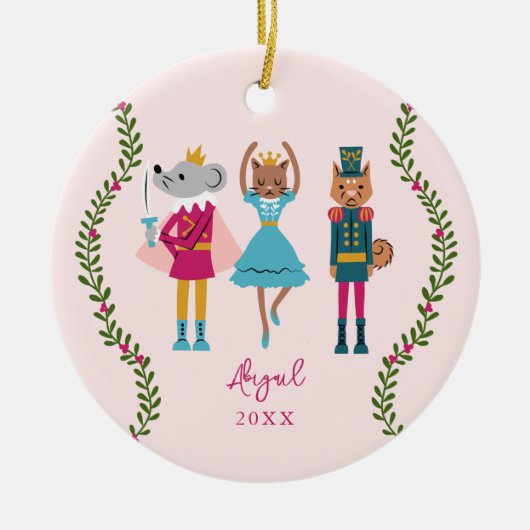 Roze Notenkraker Ballet Dierenmeisjes Keramisch Ornament (Voorkant)