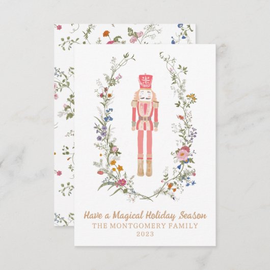 Roze Notenkraker Ballet Flower Christmas Kaart (Voorkant / Achterkant)