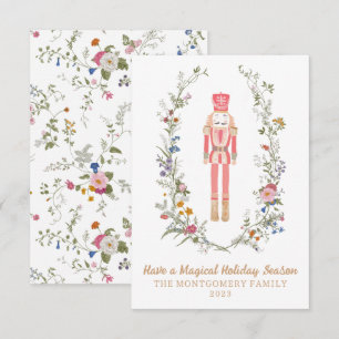 Roze Notenkraker Ballet Flower Christmas Kaart