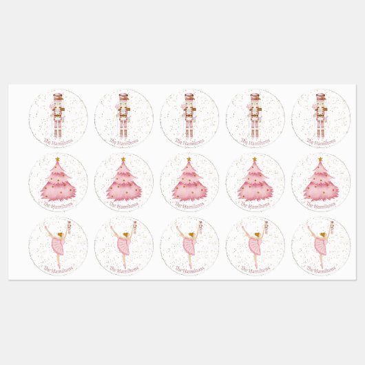 Roze Notenkraker Ballet Kerst stickers Labels (Vel)
